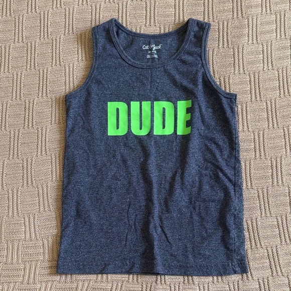 Cat & Jack Other - Cat & Jack Navy Tank Top with Bright Green DUDE Graphic